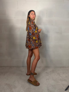 Kimono Indonesia marrone viscosa misto cotone
