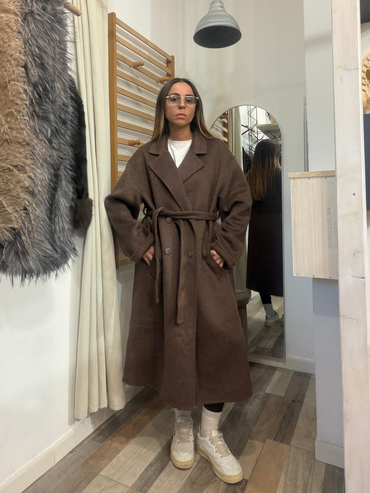 Cappotto oversize in 50% lana marrone