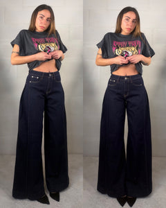 Denim blu notte pence laterali svasato
