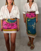Pareo o maxi foulard in 100% cotone fantasia fucsia