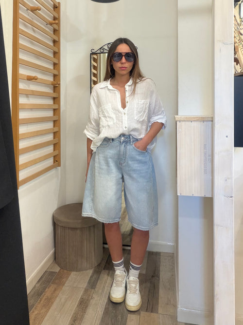 Camicetta in 100% lino bianca con manica a 3/4