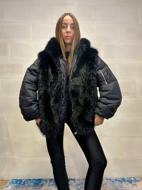 Giaccone Eskimo nero inserti ecopelliccia