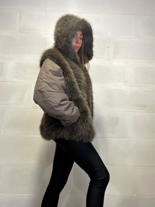 Giaccone Eskimo cioccolato inserti ecopelliccia