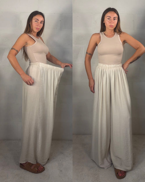 Pantalone in viscosa increspato beige chiaro