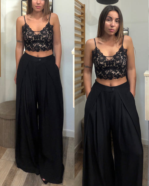 Pantalone sartoriale maxi pence nero in viscosa