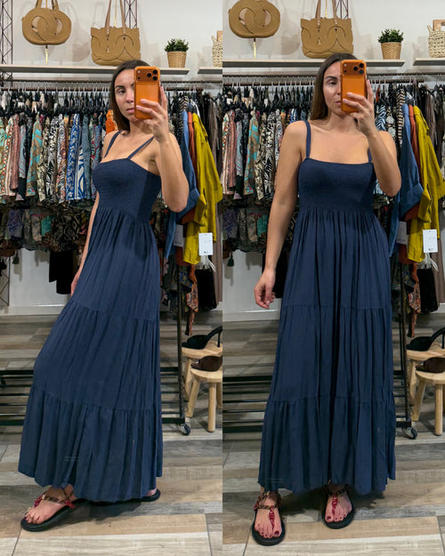 Maxi abito in 100% viscosa marrone blu