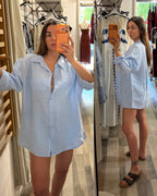 Camicia over in 100% lino azzurra