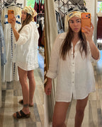 Camicia over in 100% lino bianca